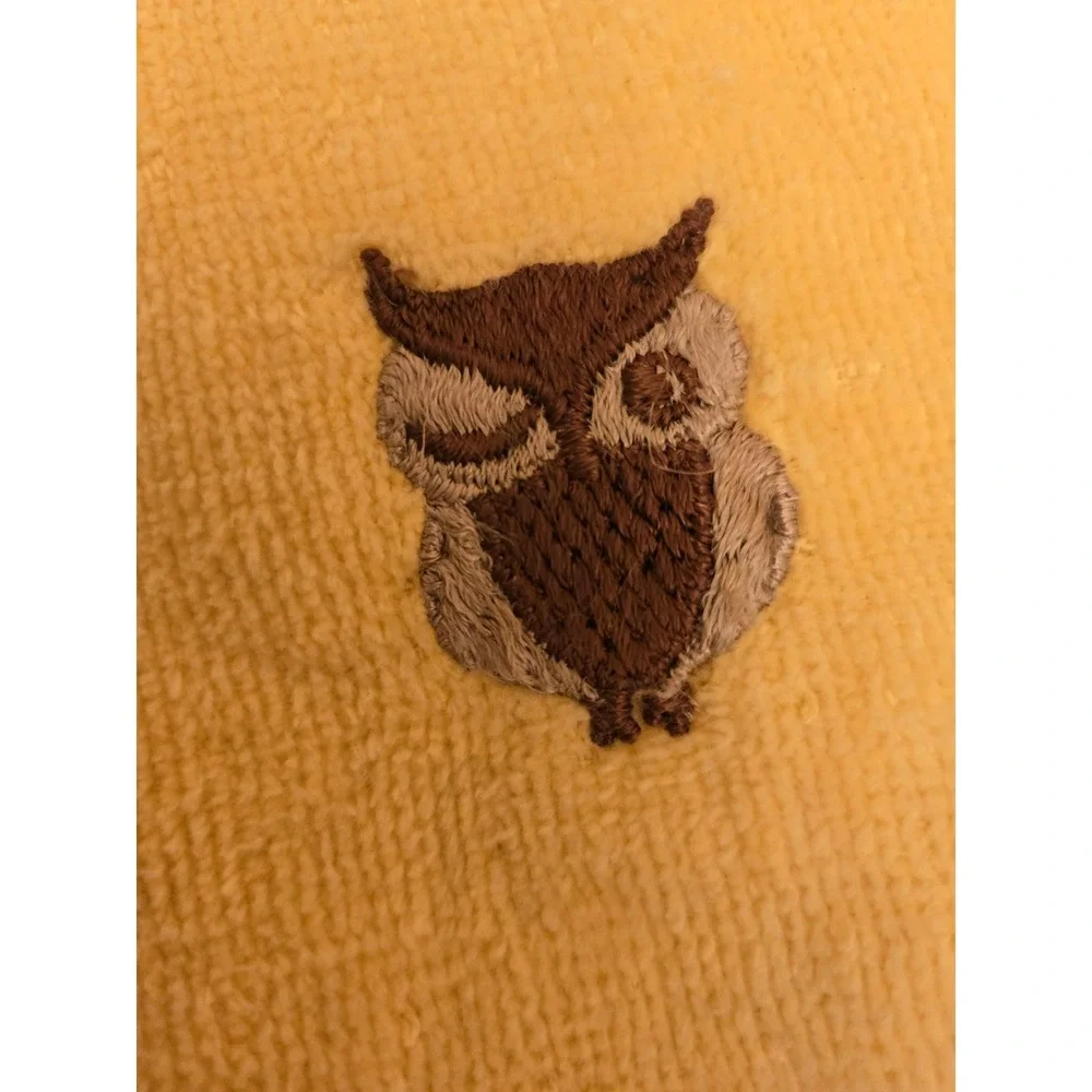 Vintage Yellow Embroidered Owl Towel Set Bath Hand Towel Martex   USA Retro